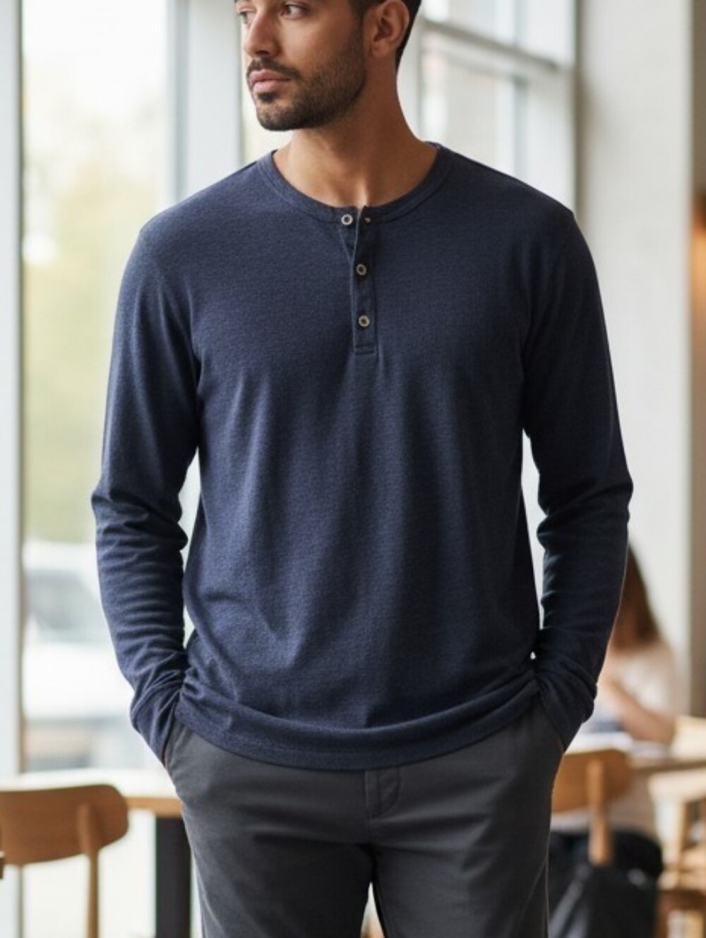Sol Angeles Navy Henley Top Size Large
